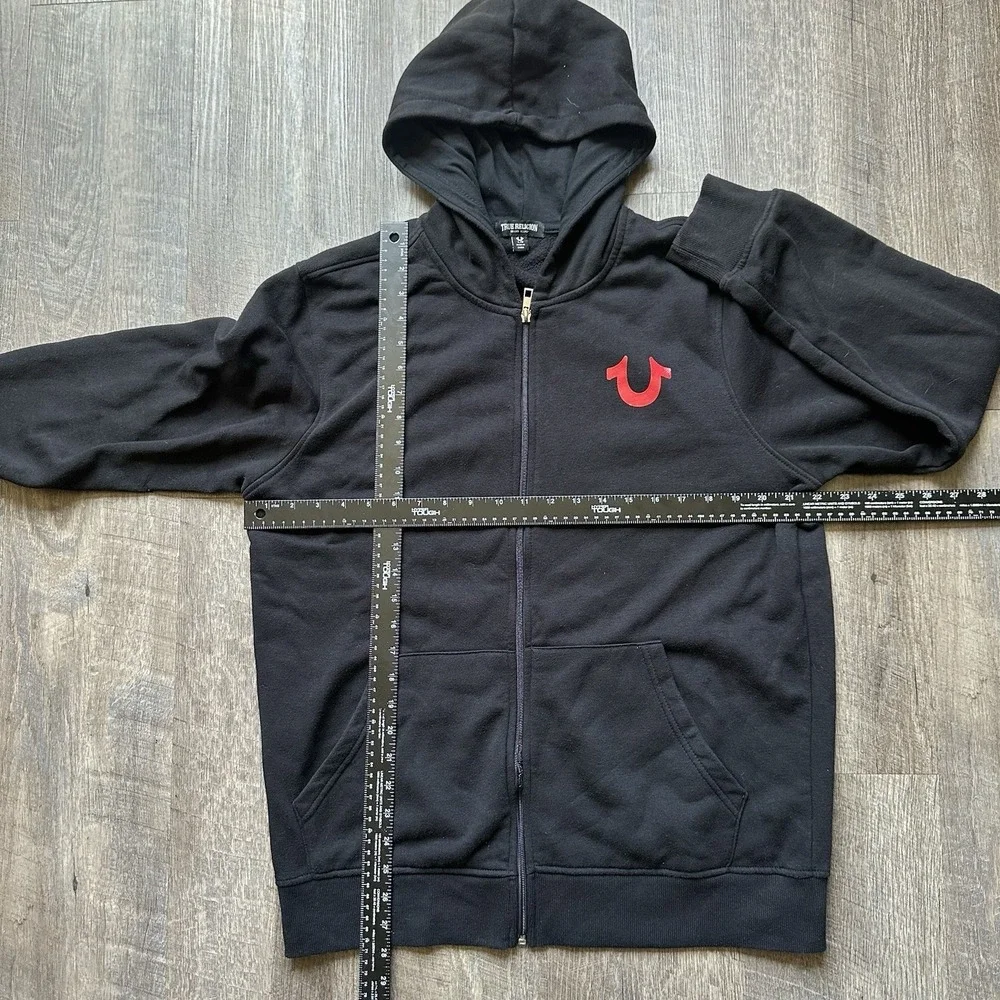 True Religion Zip Hoodie Mens Large Black Red Buddha Silicone Seal 700887R Read